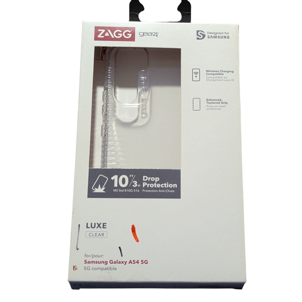 J8. ZAGG Gear4 Luxe Clear Case for Samsung Galaxy A54 5G, Wireless Charging Comp